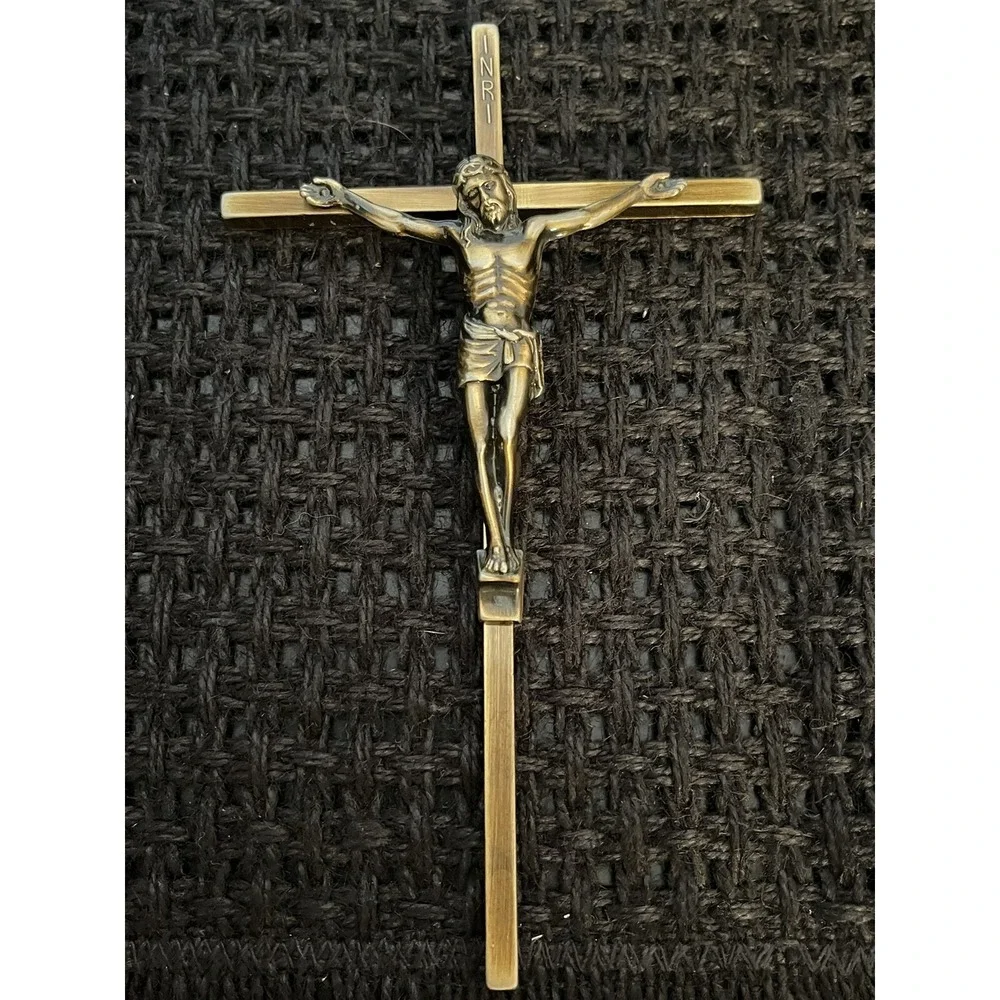 Vintage INRI Jesus Christ Brass Crucifix Cross Wall‎ Decor- ARMS- PARIS